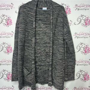 Columbia cardigan knitted heathered grey flowy with pockets warm cozy